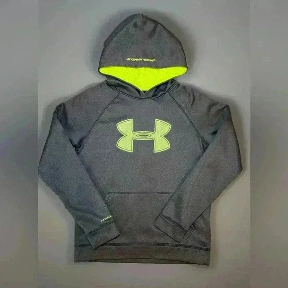 Under Armour Youth Size L Large Hoodie Cold Gear Hooded Sweatshirt Gray Green - Picture 3 of 7